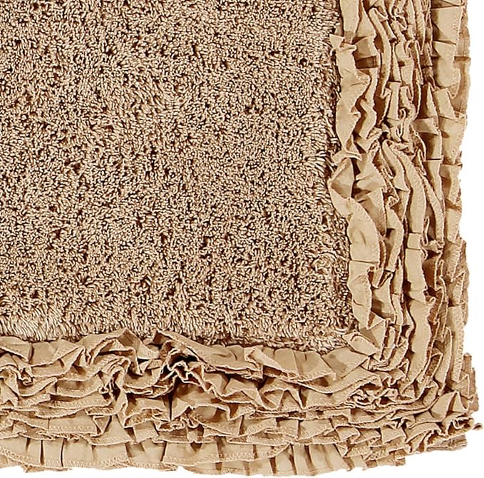 Better Trends Bath Rug 100% Cotton Non-Slip Bath Mat Soft Water Absorbent, Washable Rugs for Bedroom, Bathroom Floor Decor, Tub, Laundry Room Kitchen Rug, 21" x 34" Beige Shaggy Border Collection