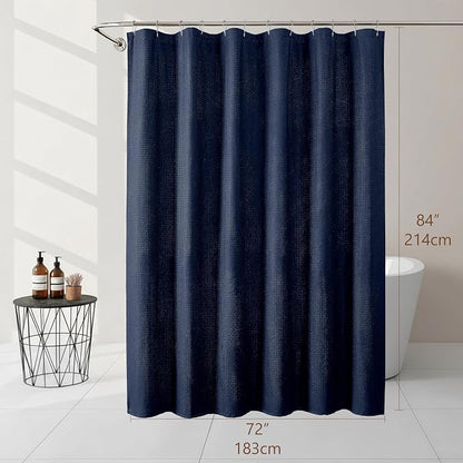 Navy Blue Long Shower Curtain 84 Inch Length 1 Piece, Embossed Textured Soft Fabric Bathroom Shower Curtain, Water Repellent Machine Washable Cloth Hotel Spa Bath Decor, 72Wx84L Inches