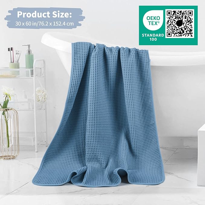 MICROFI New Microfiber Waffle Bath Towels, 2 Pieces, Oversized, Soft, Absorbent, Fast Drying, Lint Free 430 GSM (30''x60''/76cm x 152cm)