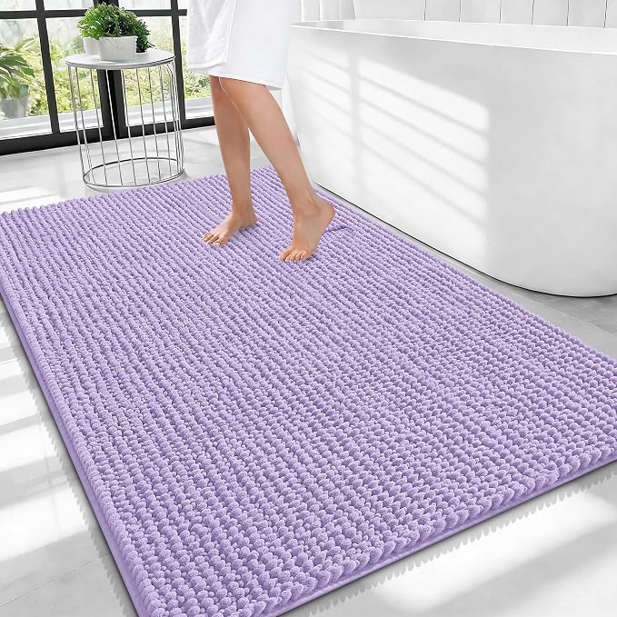 OLANLY Thick Chenille Large Bathroom Rugs Mats 40x32, Lavender | Soft Absorbent Bath Rugs, Rubber Backing, Machine Wash Dry, Bath Mats for Bathroom, Tub and Shower, Home Decor Accessories