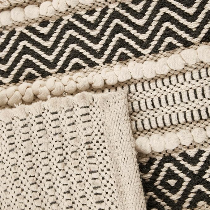 INK+IVY Bath Rug Hand-Woven Texture Shaggy Striped Soft & Water Absorbent, Boho Bathroom Décor Bath-Mats, Non-Slip Absorbent Quick Dry Mats for Tub, Shower Room, Asher, 20x32, Black 1 Piece