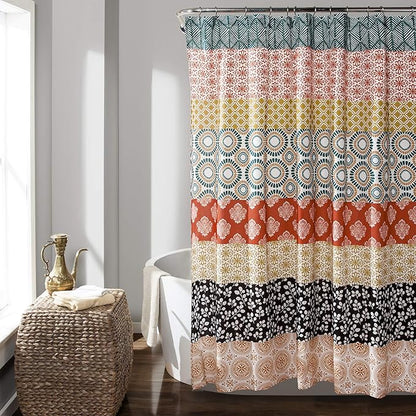 Lush Decor Bohemian Stripe Shower Curtain 72" W x 78" L Turquoise & Orange - Bathroom Curtain - Extra Long Shower Curtain - Boho Decor - Fabric Shower Curtains
