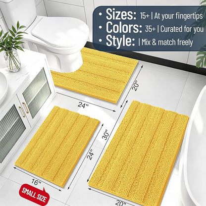 Smiry Thick Chenille Bathroom Runner Rugs 70x24, Absorbent Bath Mat, Yellow | Quick‑Dry & Machine Washable, Non‑Slip Bath Carpet, Soft Striped Bath Rugs for Tub & Shower, Modern Home Decor Accessories