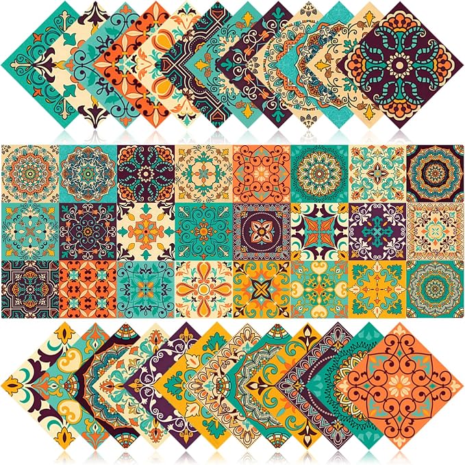 24 PCS Peel and Stick PVC Tile Stickers Waterproof Removable | for Kitchen Bathroom Backsplash, Waterproof Self-Adhesive Removable Decals, Easy DIY Decor, Smooth Surfaces, 7.87x7.87in