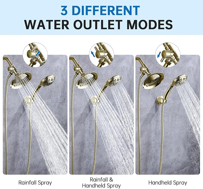 G-Promise Solid Metal 3-Way Shower Diverter Valve (Polished Gold) | Smooth Knob Switch, Spray Separately or Both, Anti-Leak, Easy to Install, Standard Connections, Universal Replacement Part