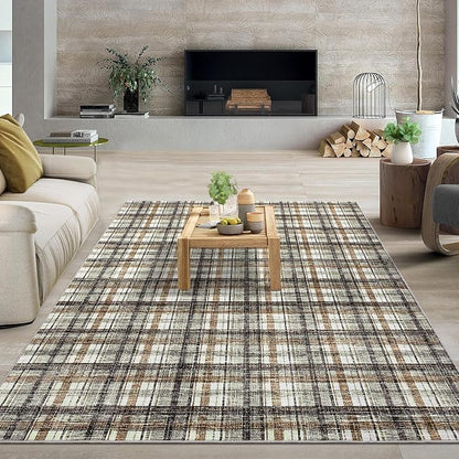Washable Area Rugs 9 x 12 Rug for Living Room Modern Bordered Non Slip Throw Rugs Large Bedroom Rugs Low Pile Stain Resistant Carpet for Dining Room Nursery 9'x12' Celadon&Coffee