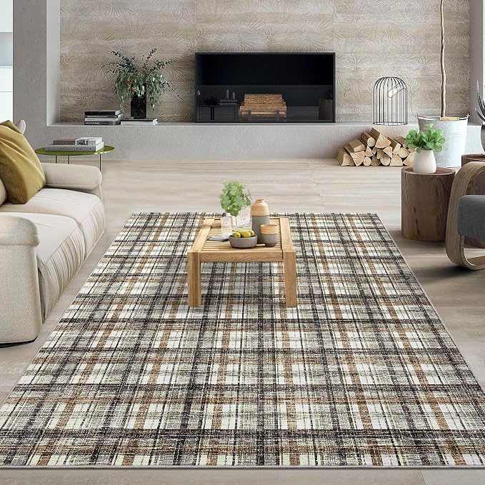 Washable Area Rugs 5x7 Rug for Living Room Modern Non Slip Throw Rugs Soft Bedroom Rug Non Shedding Low Pile Stain Resistant Carpet for Dining Room Nursery Classroom 5'x7' Celadon&Coffee
