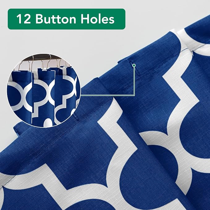Fabric Modern Moroccan Shower Curtains for Bathroom-Indigo and White | 72"W x 72"L Textured Faux Linen Elegant Classic Bath Decor-Hotel Quality Transitional Geometric Washable & Breathable Cloth