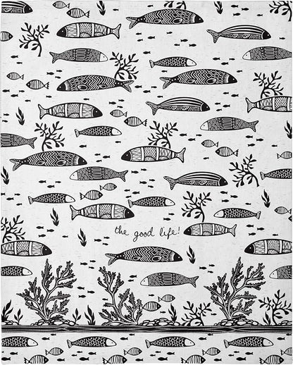 Karma Gifts Black and White Boho Tea Towels, 28" L x 20" W, Fish