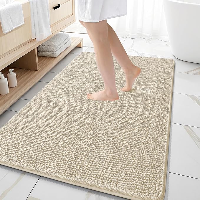 OLANLY Large Bathroom Rugs 59x35, Extra Soft Absorbent Chenille Bath Rugs | Sand, Quick-Drying Rubber Backing, Machine Washable Bath Mat for Bathroom Floor, Tub and Shower, Home Decor Accessories