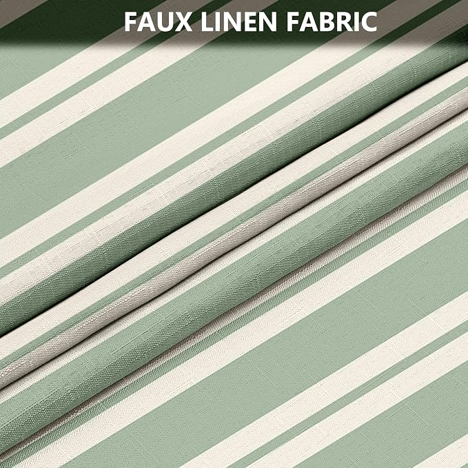 Tititex Cute Candy Cane Striped 140gsm Faux Linen Fabric Shower Curtain, Elegant Classic Sage Green Beige Shower Curtain Sets Decoration 72x78 Inch with Hooks