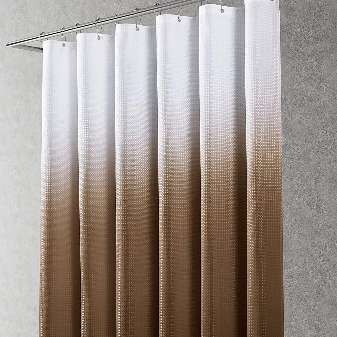 Shower Curtain 72 inches Long 6FT for Bathroom 1 Panel Brown | Ombre Waffle, Shower Curtains with Hook, Water Repellent, Boho Farmhouse, Simple Modern Bath Decor, 72x72