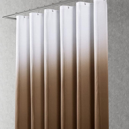 Shower Curtain 72 inches Long 6FT for Bathroom 1 Panel Brown | Ombre Waffle, Shower Curtains with Hook, Water Repellent, Boho Farmhouse, Simple Modern Bath Decor, 72x72