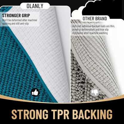 OLANLY Thick Chenille Large Bathroom Rugs Mats 70x46, Peacock Blue | Soft Absorbent Bath Rugs, Rubber Backing, Machine Wash Dry, Bath Mats for Bathroom, Tub and Shower, Home Decor Accessories