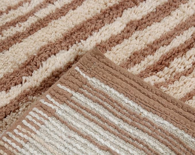 Home Weavers 100% Cotton Gradiation Collection Bathroom Décor | Washable Rug | Bathroom Mat | Kitchen Mat | Bathroom Rug Set | Bath Mat Set | Bath Floor Mat Non Slip, 2 Piece Set(S+M), Beige