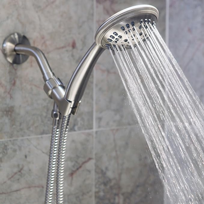Luxury Handheld Shower Kit - 2.5 GPM - Brushed Nickel | 6 Function High Pressure Removable Hand Held Showerhead with Hose and Mount, Easy Install for Boosting Low Water Flow Baths