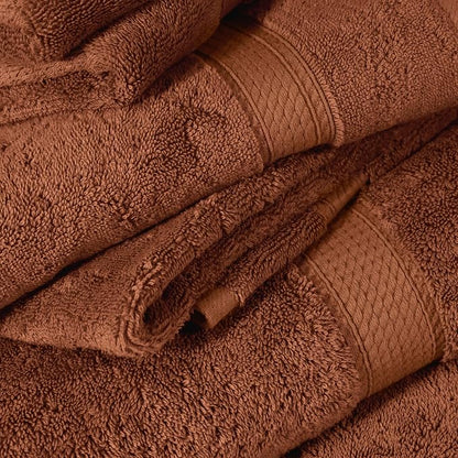 SUPERIOR Egyptian Cotton Ultra Plush & Absorbent, 12 Piece Set, Rust | Heavyweight 12 Pc Egyptian Cotton Towel Set Includes 4 Bath Towels 4 Hand Towels 4 Washcloths Decorative Rope Border