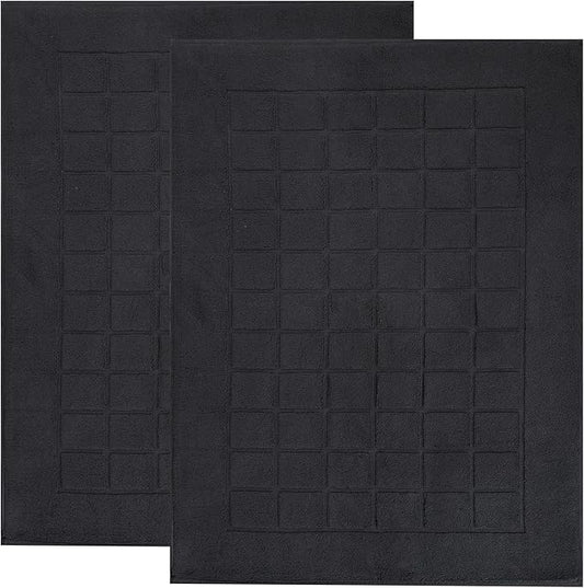 Superior 100% Cotton Bathmat Set, Bath Mats, Bathroom Decor, Shower, Bathtub Essentials, Home Accessories, Small Washable Rug, No Backing, Heavyweight, Nora Collection, Set of 2, 22" x 35", Black
