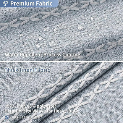 Boho Farmhouse Tassel Linen Shower Curtain,3D Embroidery Stripe Blue,72x78 | Long Tall,310GSM Texture Heavy Duty Cloth,Water Repellent,Wrinkle Resistant,Vintage Rustic Country design,12 Plastic Hooks