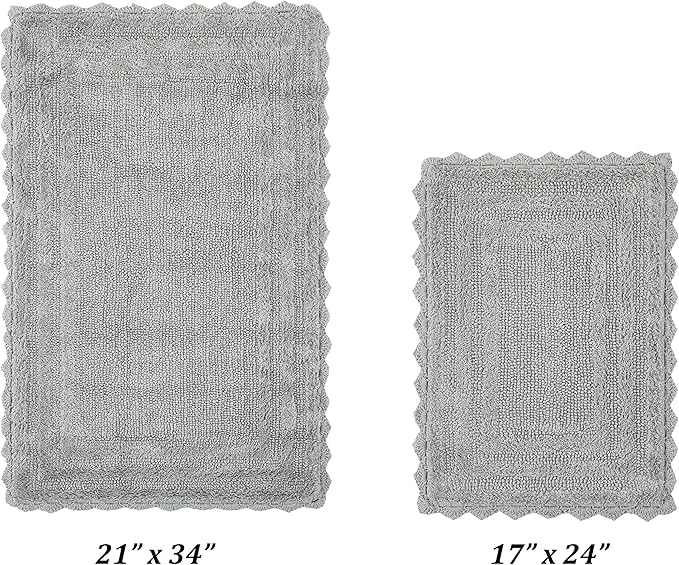 Better Trends Lilly Crochet Collection 100% Cotton 2 Piece Set (17" x 24" | 21" x 34") Bath Rug Set in Gray