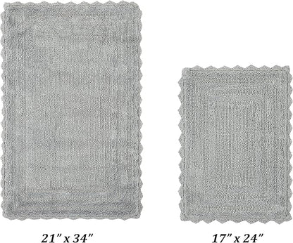 Better Trends Lilly Crochet Collection 100% Cotton 2 Piece Set (17" x 24" | 21" x 34") Bath Rug Set in Gray