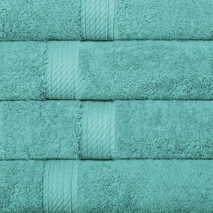 SUPERIOR Egyptian Cotton Plush & Absorbent, Hand Towel Set of 4, Turquoise | Quick Dry, Soft Luxury Towel Set, Bath Essentials for Bathroom, Guest Bath, Spa, 4 Piece Set, Madeline Towels