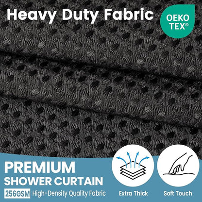 EUTXL Heavyweight No Hook Shower Curtain with Liner, Black, 54x74 | Snap in Liner, Thick Waffle Fabric, Hotel Quality, Corner Magnets, Waterproof & Washable