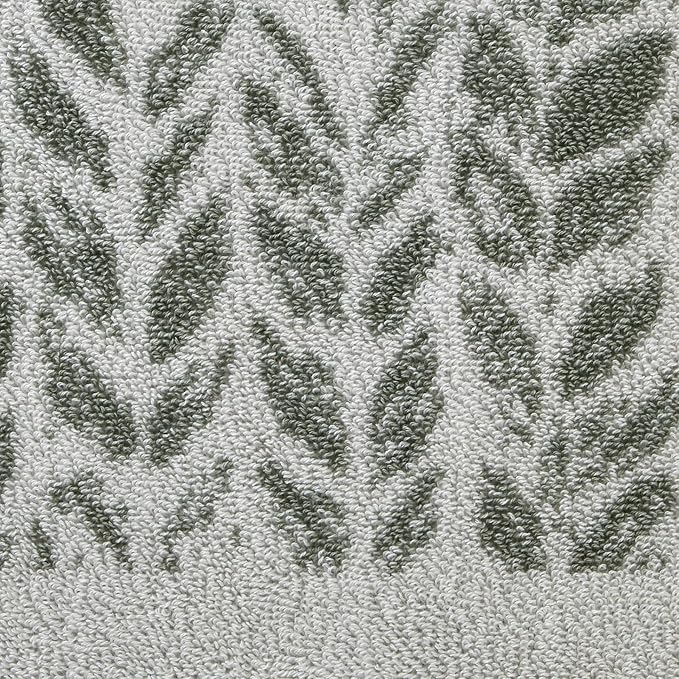 SKL Home Distressed Leaves Han Towel Set-2pc, 100% Turkish Cotton, Sage | 600 GSM weight. Spa-level quality. Soft & absorbent, reversible jacquard. For the bathroom, kitchen, bar or any sink space.