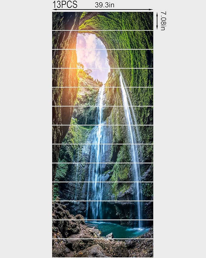 FLFK Stair Riser Decals - Waterfall Stickers, Peel and Stick, Self-Adhesive for Home Decor, 39.3" W x 7.08" H x 13Pcs