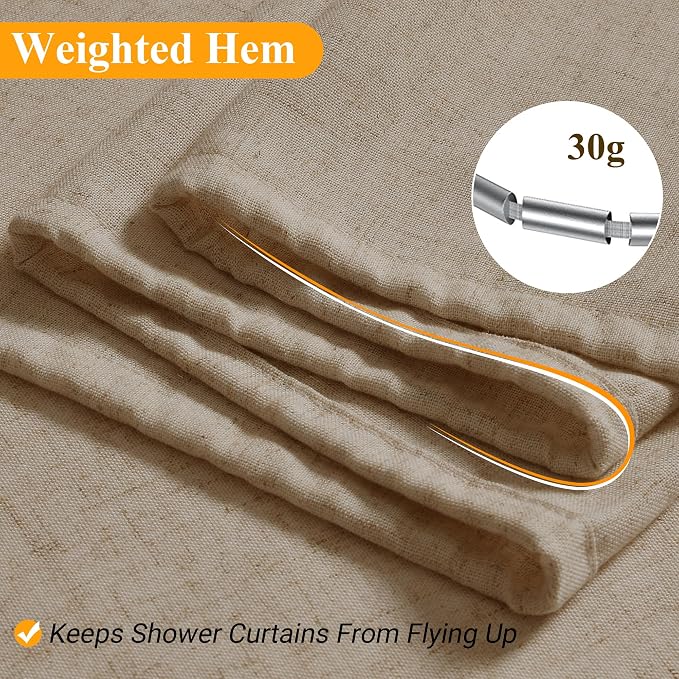 Linen Shower Curtain 72 Inch Long for Bathroom Boho Farmhouse Fabric Shower Curtains Set with Hooks Neutral Cloth Modern Cottage Core Waterproof 72x72,Eggshell Beige