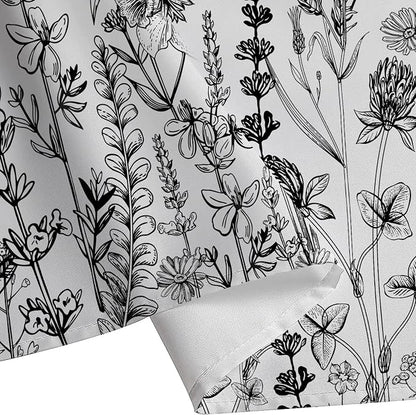 GOAOK Vintage Boho Shower Curtain Black and White Theme, Floral Aesthetic Dark Wildflower Botanical Flowers Shower Curtain for Bathroom with Hook, Farmhouse Plant Art Chic Shower Curtain 72X72