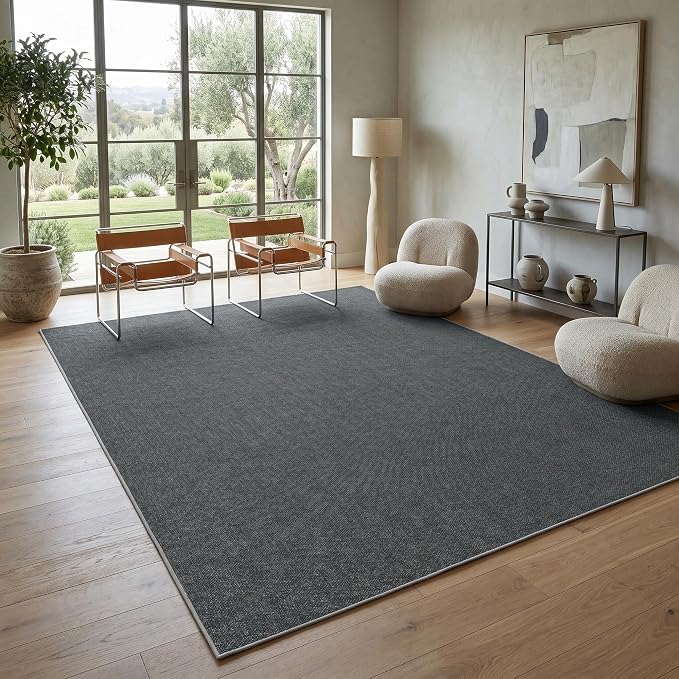 Garvee Woven Textured Area Rug 5x7 Washable Rugs for Living Room Charcoal | Non Slip Non-Shedding Bedroom Rug Ultra-Thin Low Pile Carpet Farmhouse Neutral Floor Mat for Nursery Dining Room Office Dorm