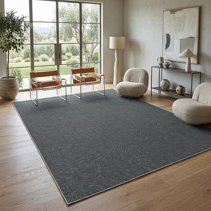 Garvee Woven Textured Area Rug 5x7 Washable Rugs for Living Room Charcoal | Non Slip Non-Shedding Bedroom Rug Ultra-Thin Low Pile Carpet Farmhouse Neutral Floor Mat for Nursery Dining Room Office Dorm