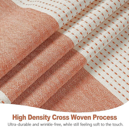 Boho Farmhouse Thick Shower Curtain with Tassels, Rustic Rusty Red Cotton Linen Soft Fabric Shower Curtain Water Repellent, Shabby Chic Heavyweight Striped Shower Curtains for Bathroom