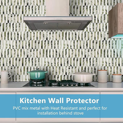 Vamos Tile Peel and Stick Backsplash Seamless Tile,Fish Scale,Glossy,10 pcs | Stick on Backsplash for Kitchen & Bathroom, White+Ice Green Marble+Light Gold PVC Self Adhesive Mosaic Tiles 11.9''x10.8''