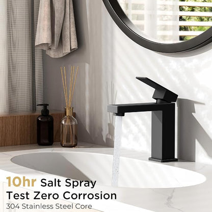 FORIOUS Bathroom Faucet 1 Hole, Single Handle Black Bathroom Sink Faucets | For 1 or 3 Hole 4 Inch Centerset Sink, with Pop-up Drain, NSF61 Certificate, Single Handle Faucet for Sink Vanity RV Restroom