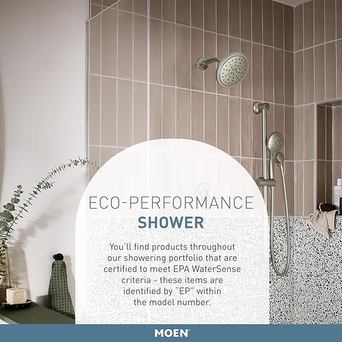 Moen Brushed Nickel Eco-Performance 5-Function Handheld Removable Shower Head, Adjustable 30-Inch Slide Bar and 69-Inch Long Hose, 3558EPBN