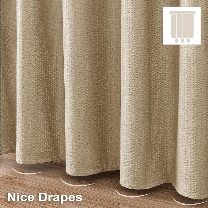 Extra Long Taupe Shower Curtain 72 x 96 Inch, 3D Embossed Texture Fabric Bathroom Shower Curtain, Large Hotel Bath Curtain with 12 Holes, Washable Cloth Shower Curtains