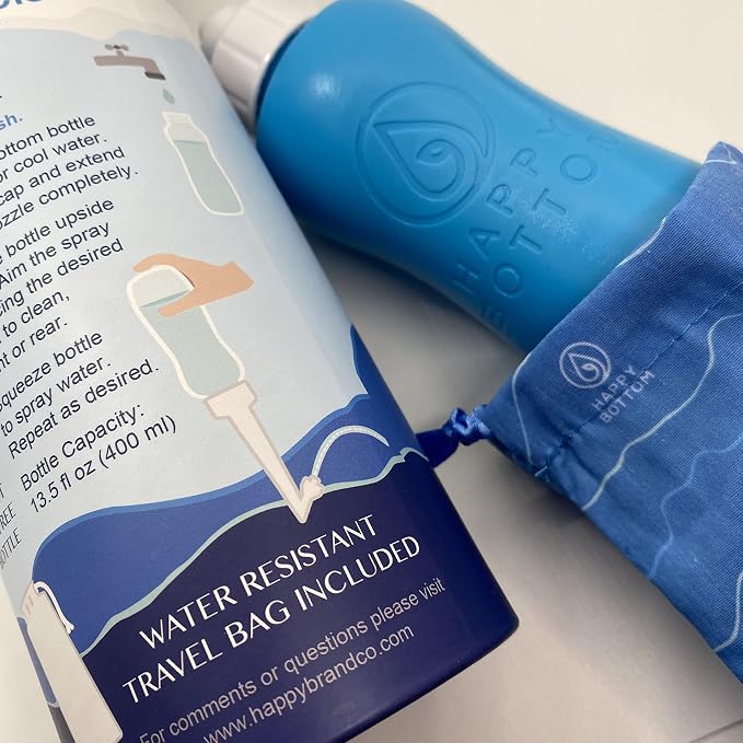 Happy Bottom Portable Bidet | Leak Free Handheld Travel Bidet and Peri Bottle with Angled Nozzle Sprayer | 400 ml Capacity | with Travel Bag