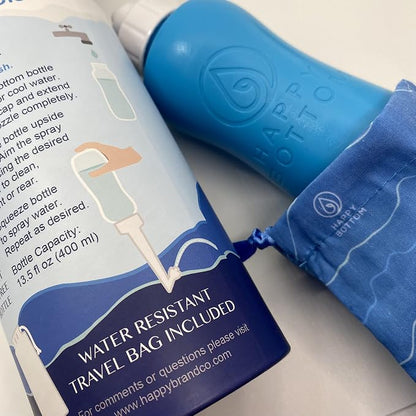 Happy Bottom Portable Bidet | Leak Free Handheld Travel Bidet and Peri Bottle with Angled Nozzle Sprayer | 400 ml Capacity | with Travel Bag