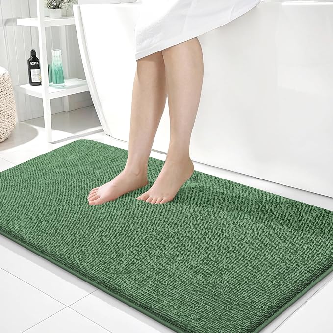 OLANLY Memory Foam Bathroom Runner Rugs 44x24, Long Bath Mats, Olive Green | Soft Quick Dry Bath Rugs, Non-Slip, Absorbent Machine Washable Mat for Bathroom Floor, Tub and Shower, Home Decor Accessories