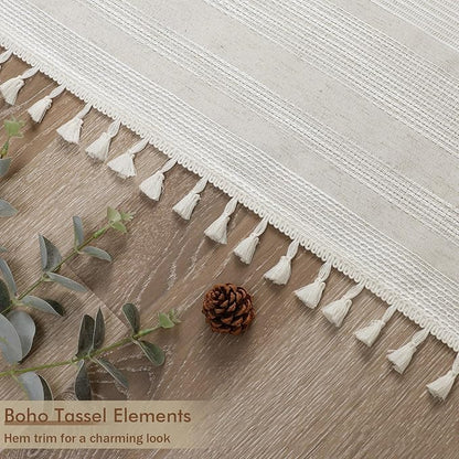 Extra Long Linen Shower Curtain 96 Inch Long, Boho Chic Textured Soft Fabric Heavy Duty Cloth Bathroom Shower Curtain with Tassel, Tall Farmhouse Luxury Bath Decor, 72Wx96L Inches
