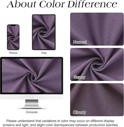 Purple Linen Shower Curtain, Country Boho Farmhouse Bath Decor Shower Curtains Neutral Cloth Weighted Textured Fabric Bath Curtain Liner with Hooks, 72x72