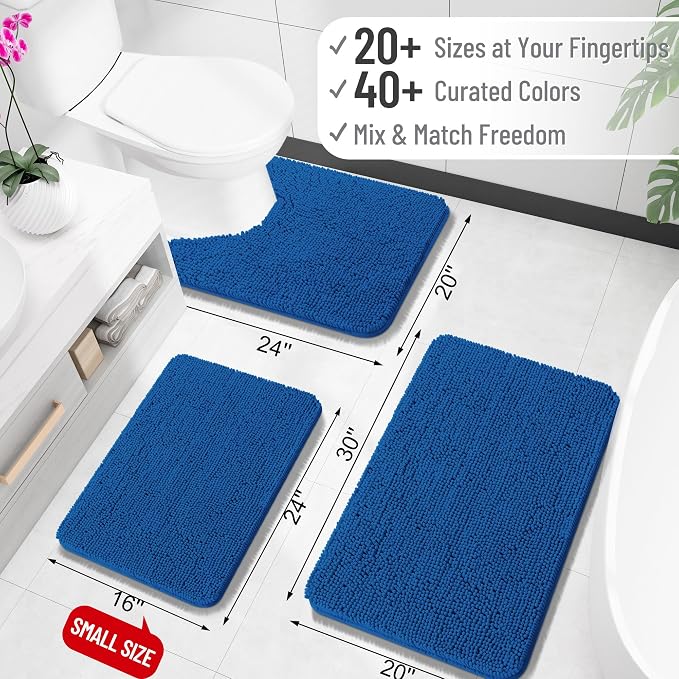 OLANLY Large Bathroom Rugs 70x46, Extra Soft Absorbent Chenille Bath Rugs | Deep Navy Blue, Quick-Drying Rubber Backing, Washable Bath Mat for Bathroom Floor, Tub and Shower, Home Decor Accessories
