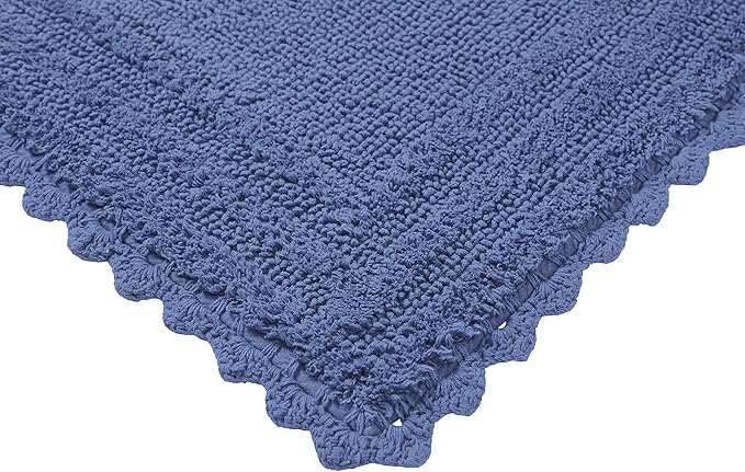 Better Trends Lilly Crochet Collection 100% Cotton 2 Piece Set (17" x 24" | 17" x 24") Bath Rug Set in Blue