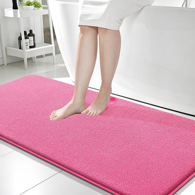 OLANLY Memory Foam Bathroom Runner Rugs 59x24, Absorbent Long Mat, Hot Pink | Soft Quick Dry Bath Rugs, Non-Slip Carpet, Machine Washable Mat for Bathroom Floor, Tub and Shower, Home Decor Accessories