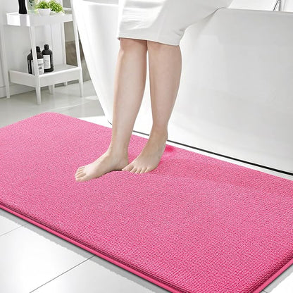 OLANLY Memory Foam Bathroom Runner Rugs 59x24, Absorbent Long Mat, Hot Pink | Soft Quick Dry Bath Rugs, Non-Slip Carpet, Machine Washable Mat for Bathroom Floor, Tub and Shower, Home Decor Accessories