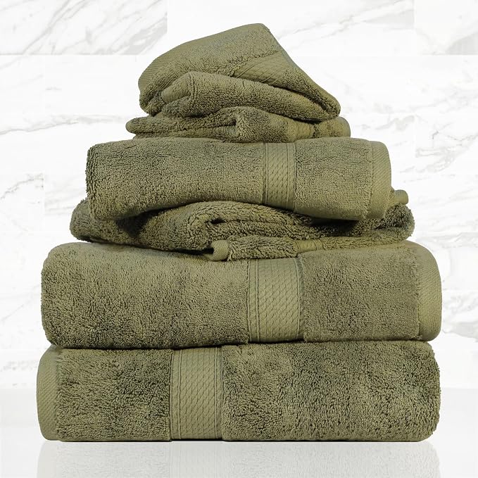 Superior Egyptian Cotton Ultra Plush & Absorbent, 6 Piece Set, Forest Green | Quick Dry, Soft Luxury Towel Set, Bath Essentials, Guest Bath, Spa, 2 Bath, 2 Hand, 2 Face Towels, Madeline Towels