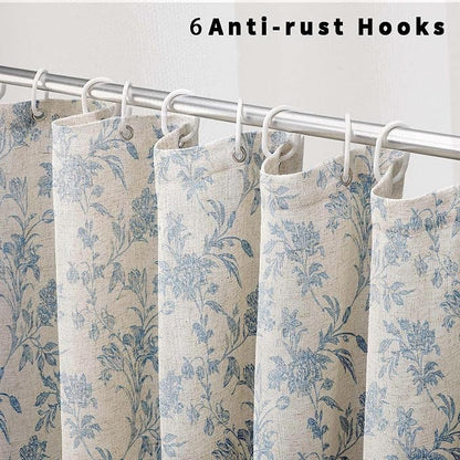WOUVMA Blue Stall Shower Curtain Floral Cotton Linen Cottagecore Shower Curtain for Bathroom 72" L x 36" W