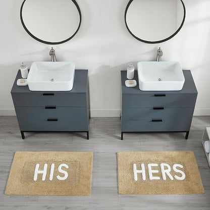 Creative Home Ideas Cotton 2-Piece Bath Rug Set - Soft Cotton Bath Mat - Bathroom Decor - Water Absorbent and Machine Washable - Measures 20"x32" - "His & Hers" - Linen